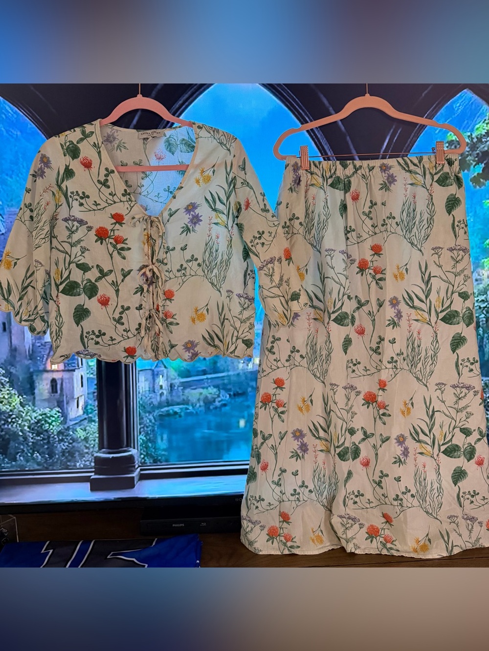 Laura Ashley Cream Floral Two-Piece Skirt Set